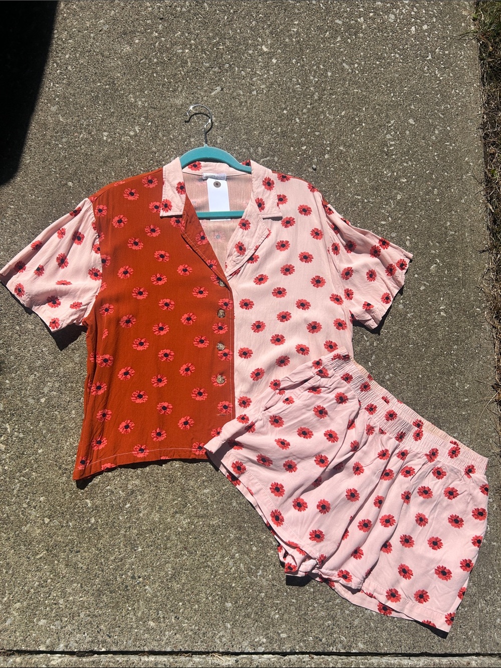 Abound Two-Tone Pink and Red Floral Short PJ Set